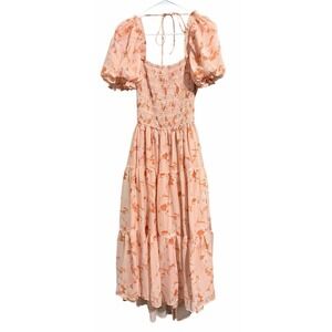Olia Tiered Maxi Dress Orange Floral Chiffon Short Sleeve Women's Size X-Large